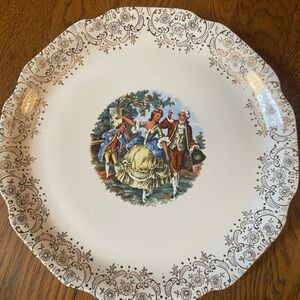Dinner Plate Victorian Courting Couple Gold Border 10.25 in Dinner -unmarked